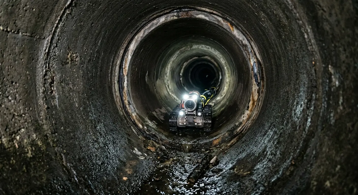 Robotic sewer camera inspecting pipe interior for Drain Snake Service in Harrisonburg